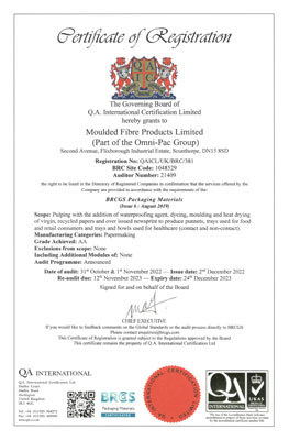 Evesham Specialist Packaging Certificate of Registration